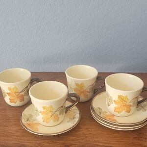 Set of 4 Vintage Franciscan "October" Pattern Teacups and Saucers